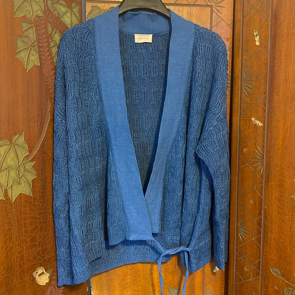 Poetry blue women’s size 6 cardigan sweater linen & cotton